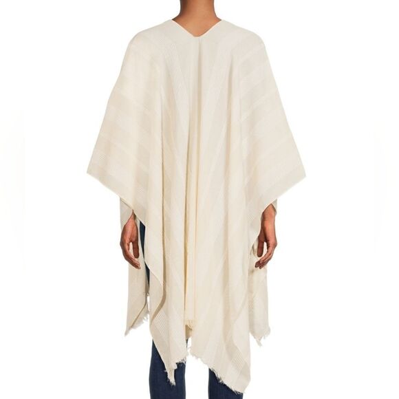 Nwt Women's Layering Kimono Sun Cover Poncho Fringed Stripe Ruana, One Size - Picture 6 of 6